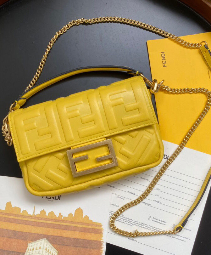 Fendi Mini Baguette Leather Bag 8BS017 Yellow